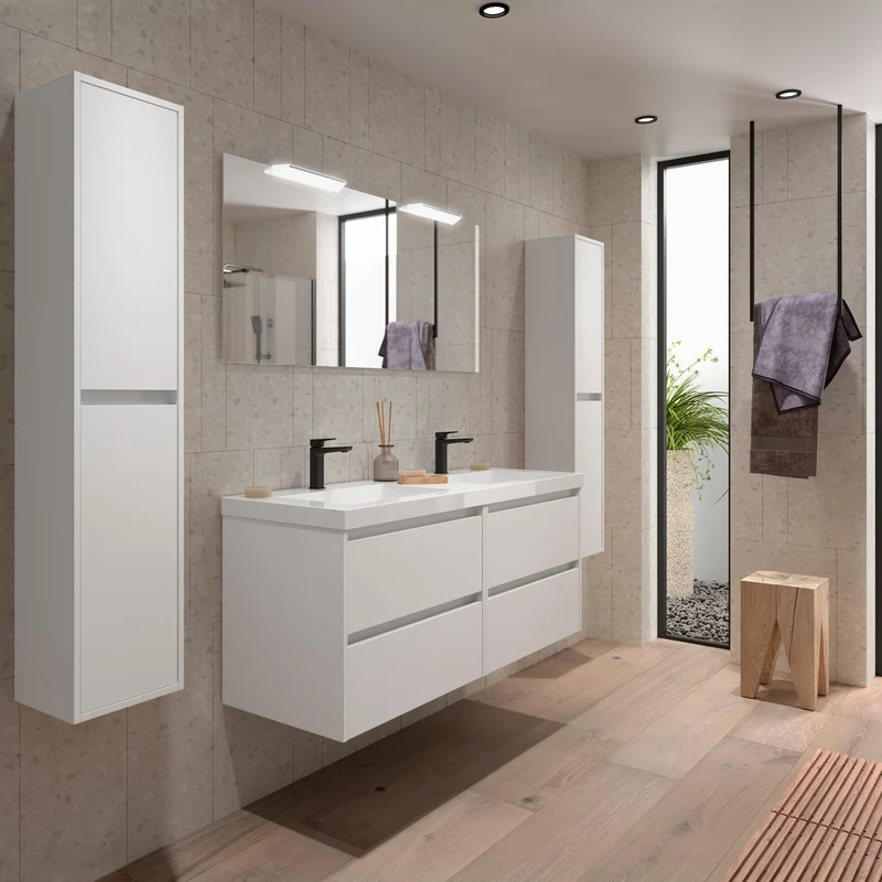 Conjunto Mueble Baño NOJA 2 Cajones + Lavabo + Espejo | 60-140cm | Guías Hettich | 10 Acabados Premium