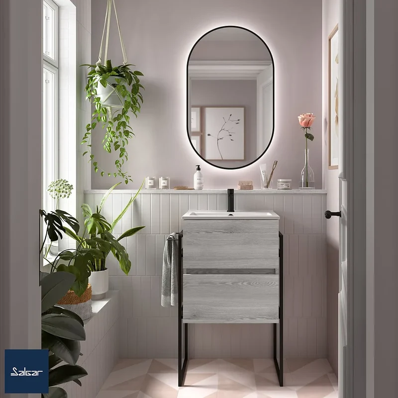 Mueble de Baño Suspendido con Lavabo y 2 Cajones Salgar Fussion Line Pino Bahía