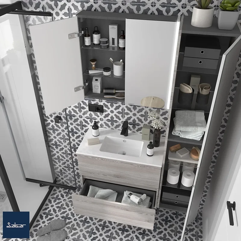 Mueble de Baño Suspendido con Lavabo y 2 Cajones Salgar Fussion Line Pino Bahía