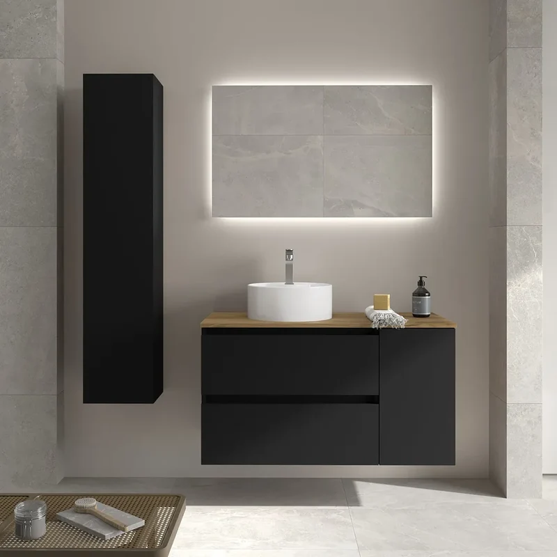 Mueble de Baño Lavabo sobre Encimera Salgar Bequia Plus 90 cm Negro Mate