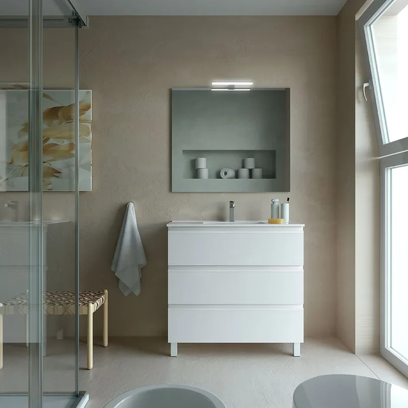 Mueble de Baño con Patas con Lavabo y 3 Cajones Salgar Spirit 90 cm Blanco Mate