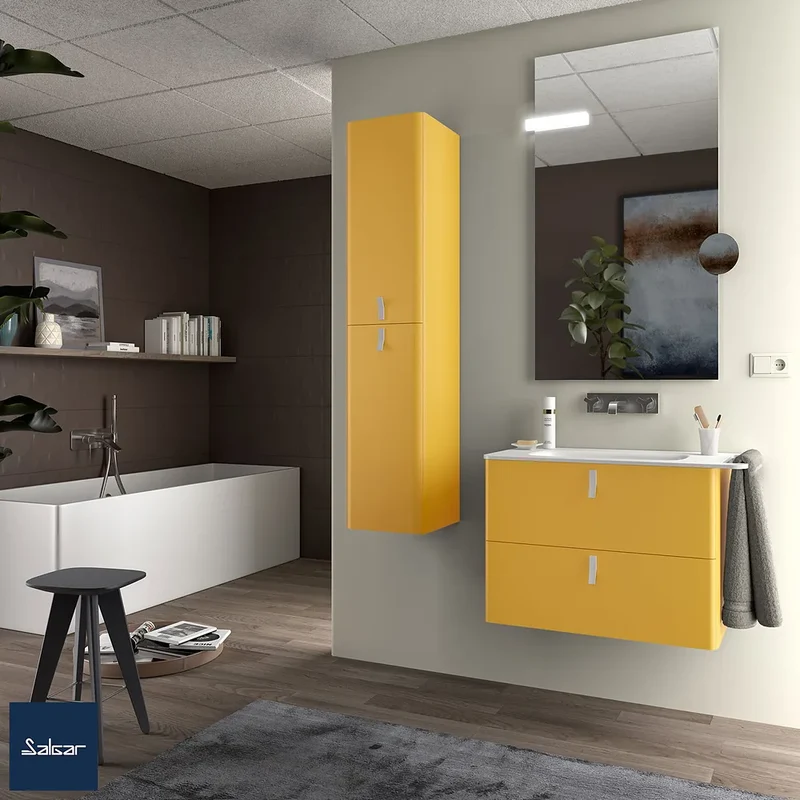 Mueble de Baño Suspendido con Lavabo y 2 Cajones Salgar Uniiq 80 cm Amarillo Sol