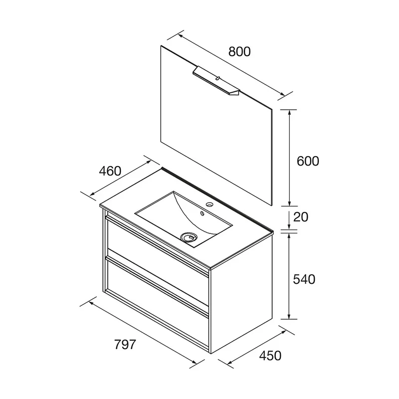 Mueble de Baño con Lavabo y 2 Cajones Salgar Attila