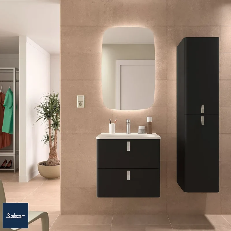 Mueble de Baño Suspendido con Lavabo y 2 Cajones Salgar Uniiq 60 cm Negro Mate