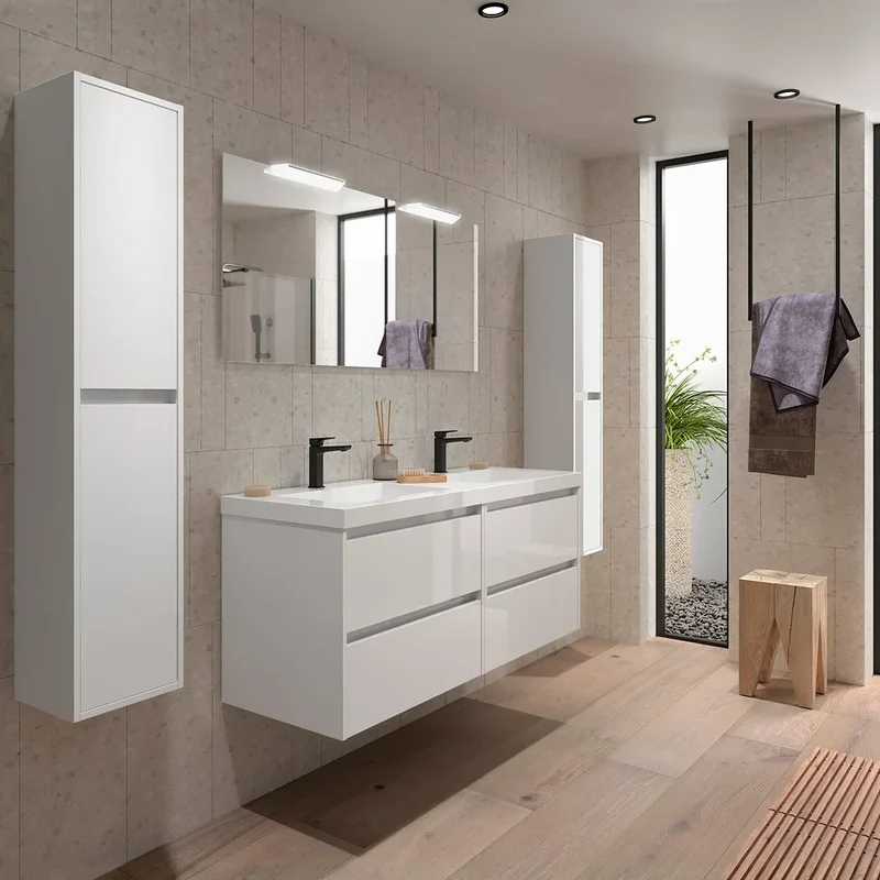 Mueble de Baño con Lavabo y 4 Cajones Salgar Noja Blanco Brillo
