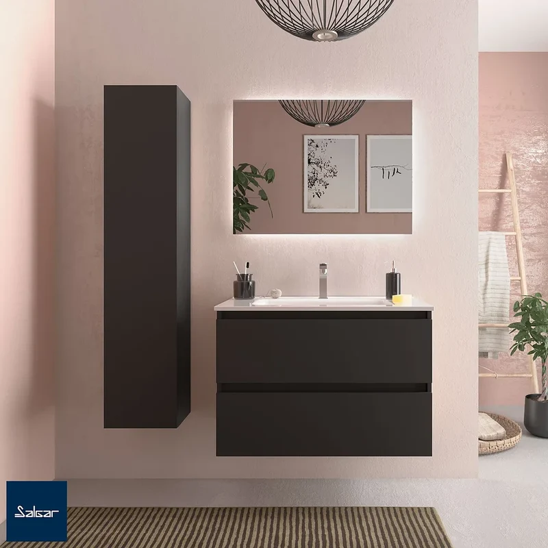 Mueble de Baño Suspendido con Lavabo Salgar Bequia Negro Mate