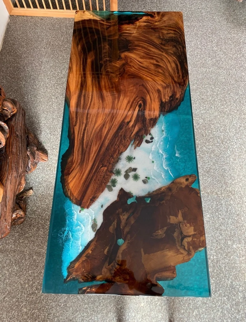 Timeless Wooden Black Color Walnut Epoxy Resin Dining Table