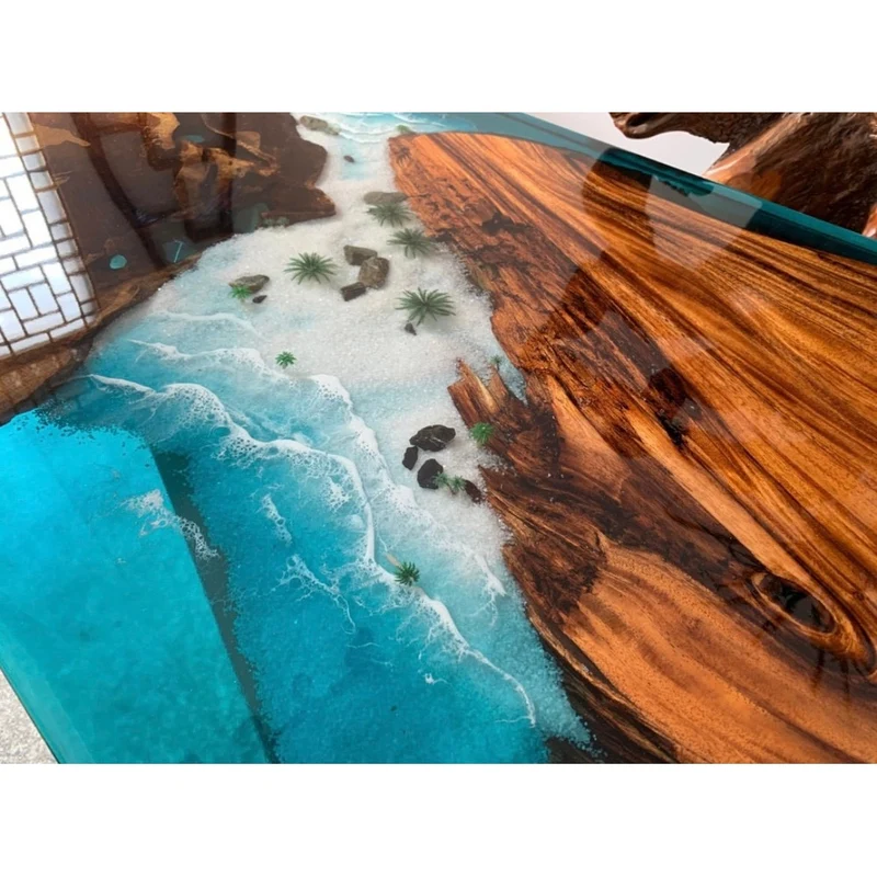 Timeless Wooden Black Color Walnut Epoxy Resin Dining Table