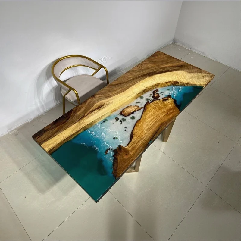 Dreamscape Monkey Pod Wood Resin Table