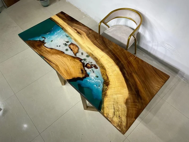 Dreamscape Monkey Pod Wood Resin Table