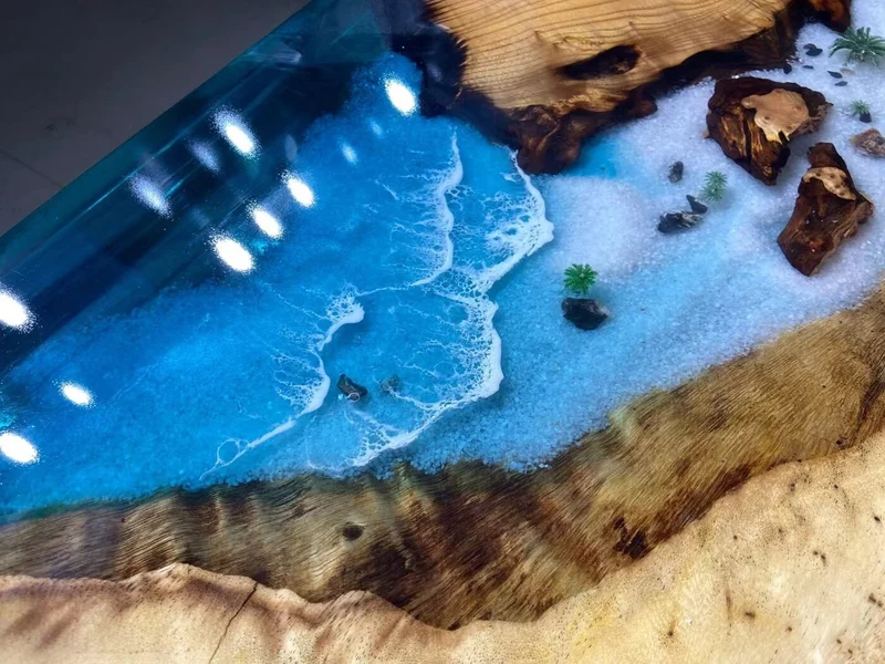 Dreamscape Monkey Pod Wood Resin Table