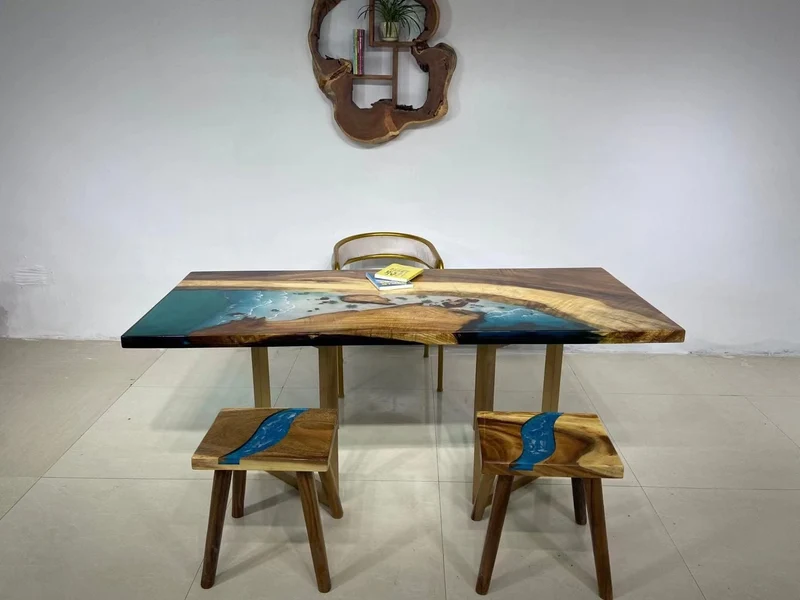 Dreamscape Monkey Pod Wood Resin Table