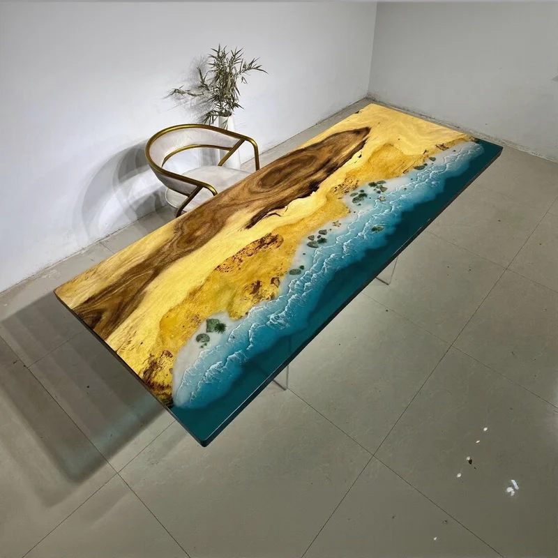 Kaleidoscope Blue Sea River Epoxy Resin Table