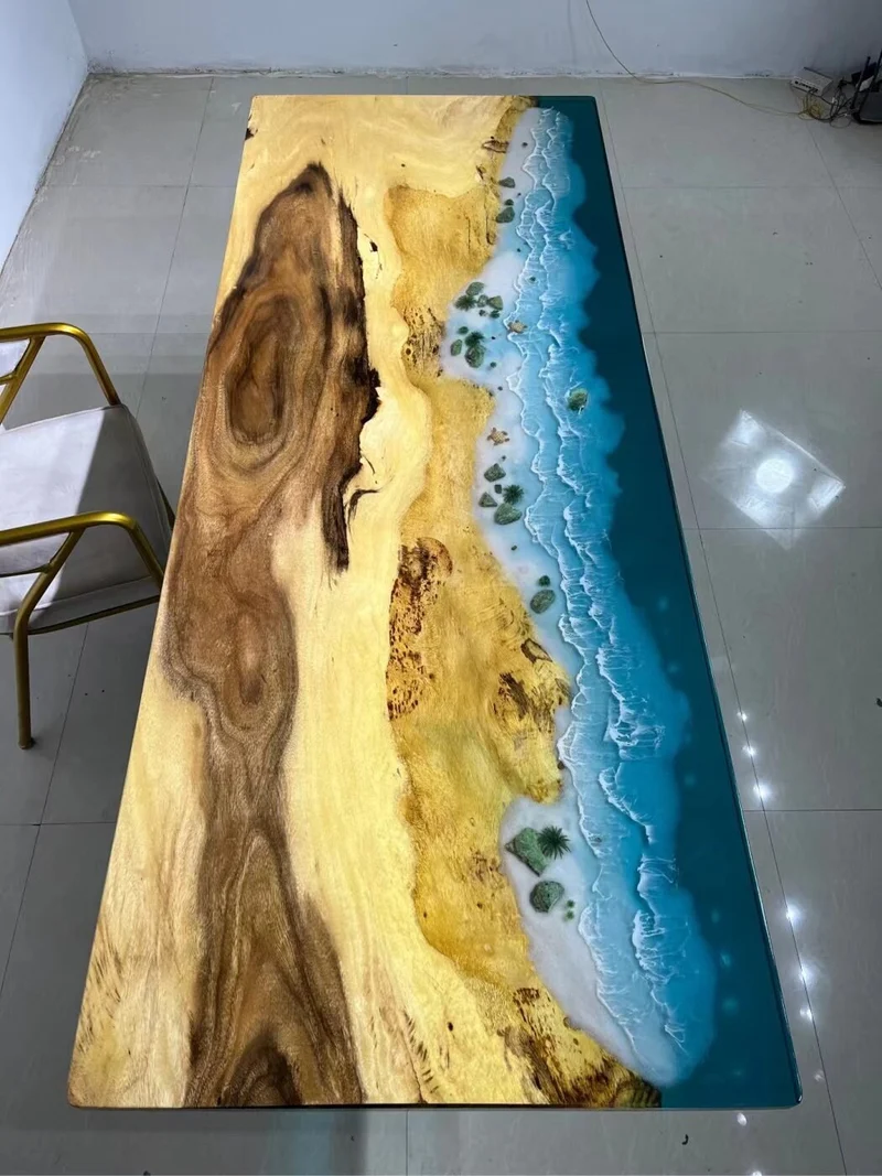 Kaleidoscope Blue Sea River Epoxy Resin Table