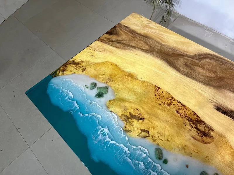 Kaleidoscope Blue Sea River Epoxy Resin Table