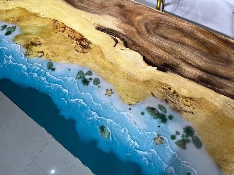 Kaleidoscope Blue Sea River Epoxy Resin Table