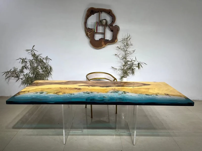 Kaleidoscope Blue Sea River Epoxy Resin Table