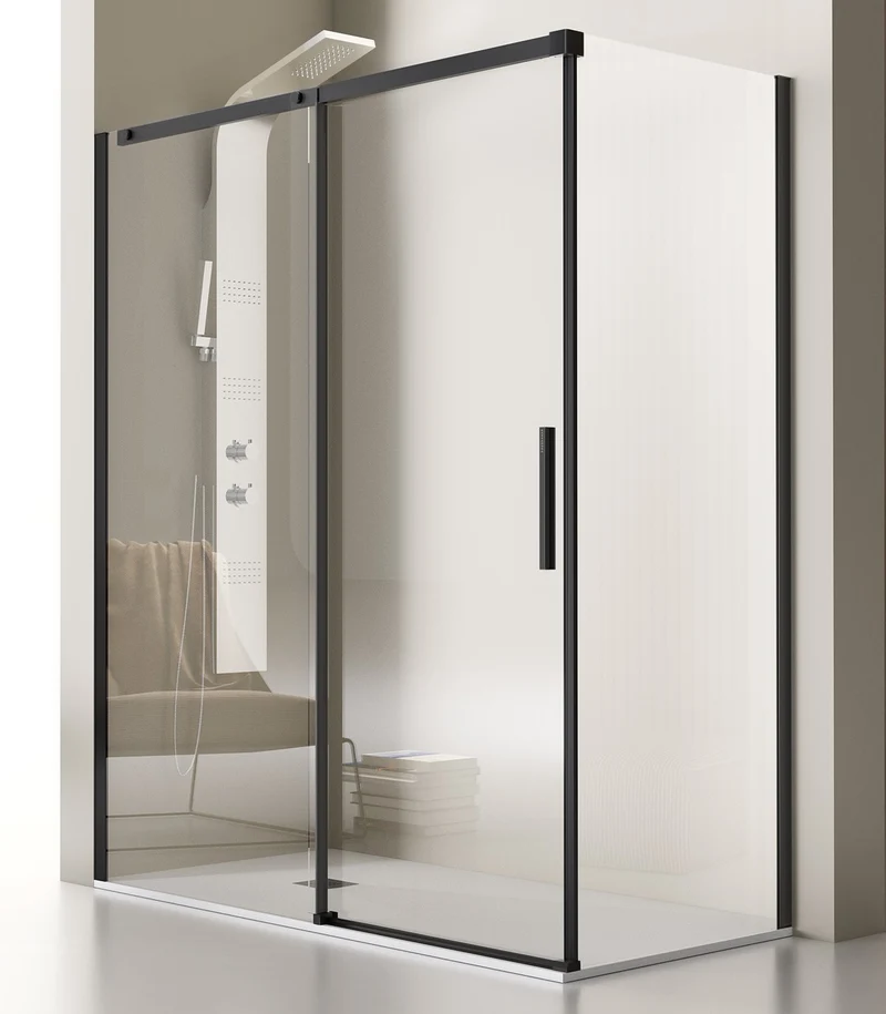 Mampara Angular LUNA (LU102+LU103) | Frontal con 1 Puerta Corredera y Lateral Fijo
