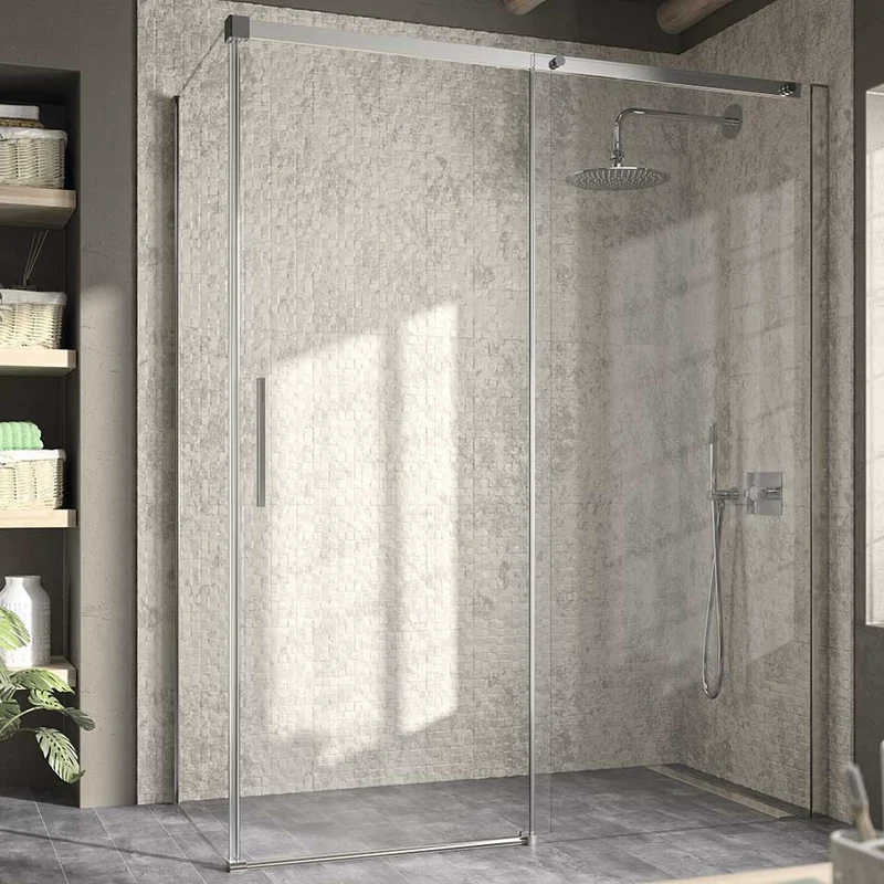 Mampara Angular LUNA (LU102+LU103) | Frontal con 1 Puerta Corredera y Lateral Fijo