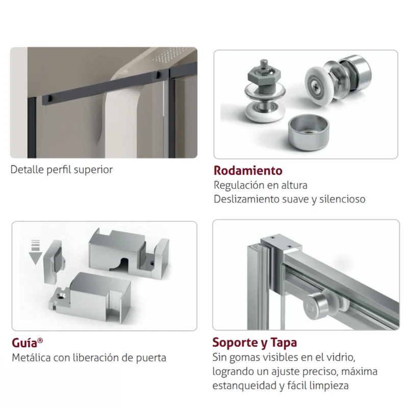 Mampara Angular LUNA (LU102+LU103) | Frontal con 1 Puerta Corredera y Lateral Fijo