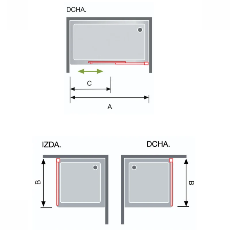 Mampara Angular LUNA (LU102+LU103) | Frontal con 1 Puerta Corredera y Lateral Fijo