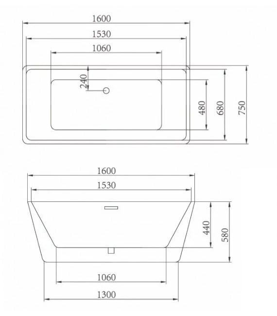 Bañera Exenta CASPIO de Aquore. Acrilica (160x75 cm)