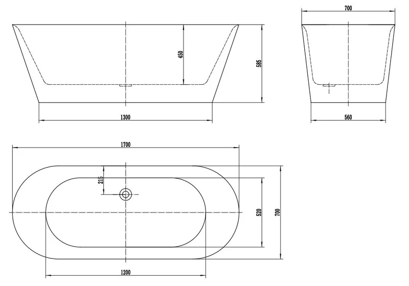 Bañera ExentaTASMANIA de Aquore. Acilica, (de 150 y 170 cm)