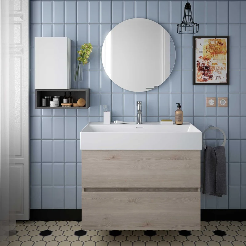 Lavabo Integrado de una Poza VENETO. Porcelana Blanca de 61 a 121 cm