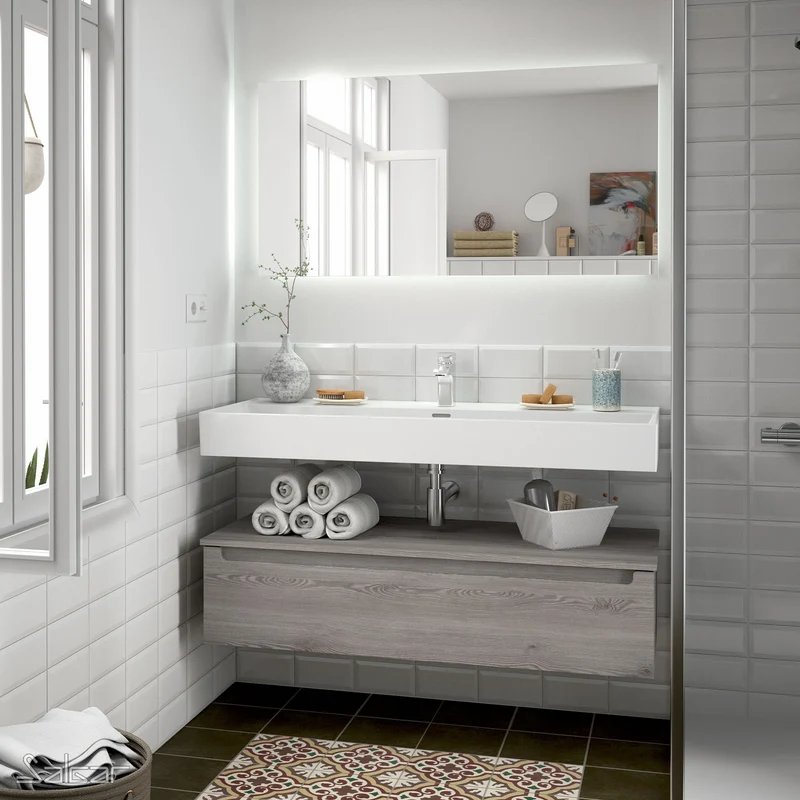 Lavabo Integrado de una Poza VENETO. Porcelana Blanca de 61 a 121 cm
