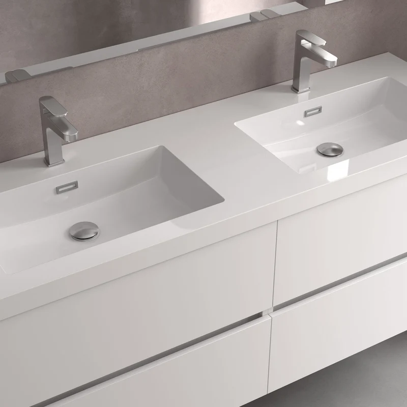 Lavabo TOSCANA Doble Poza. CARGA MINERAL BLANCA