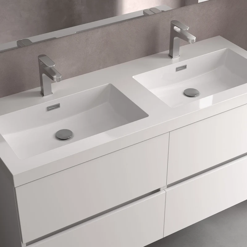 Lavabo TOSCANA Doble Poza. CARGA MINERAL BLANCA