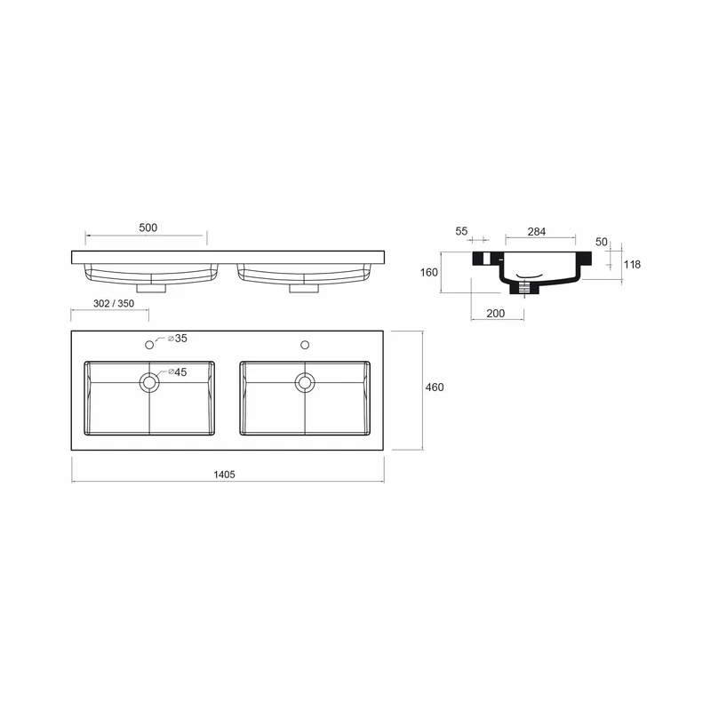 Lavabo TOSCANA Doble Poza. CARGA MINERAL BLANCA