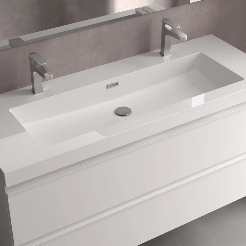 Lavabo TOSCANA 120 cm. 1 poza y 2 grifos CARGA MINERAL BLANCA