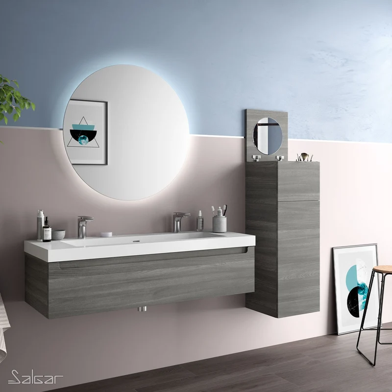 Lavabo TOSCANA 120 cm. 1 poza y 2 grifos CARGA MINERAL BLANCA