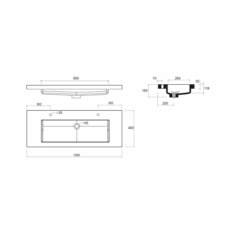Lavabo TOSCANA 120 cm. 1 poza y 2 grifos CARGA MINERAL BLANCA