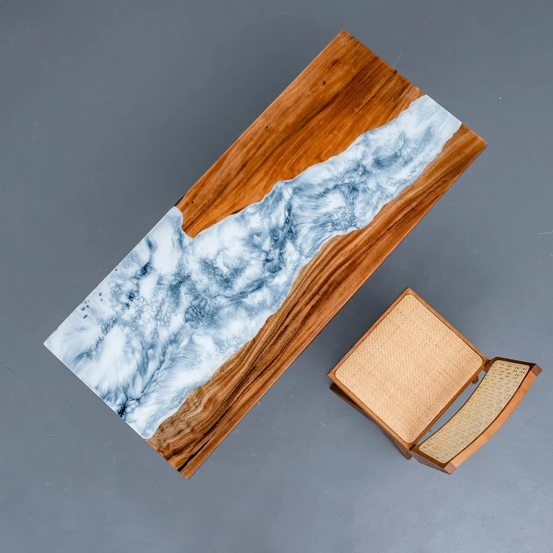 Cascade White Snowflake Natural Wood Epoxy Resin Table for Sale