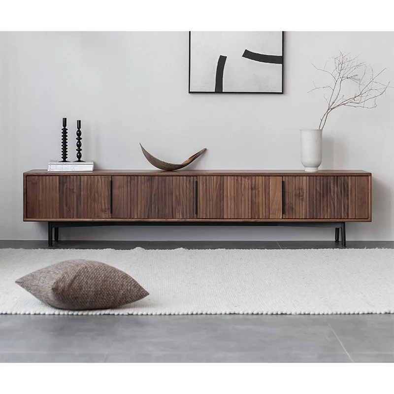 Modern Waveform Panel Black Walnut Wood TV Stand