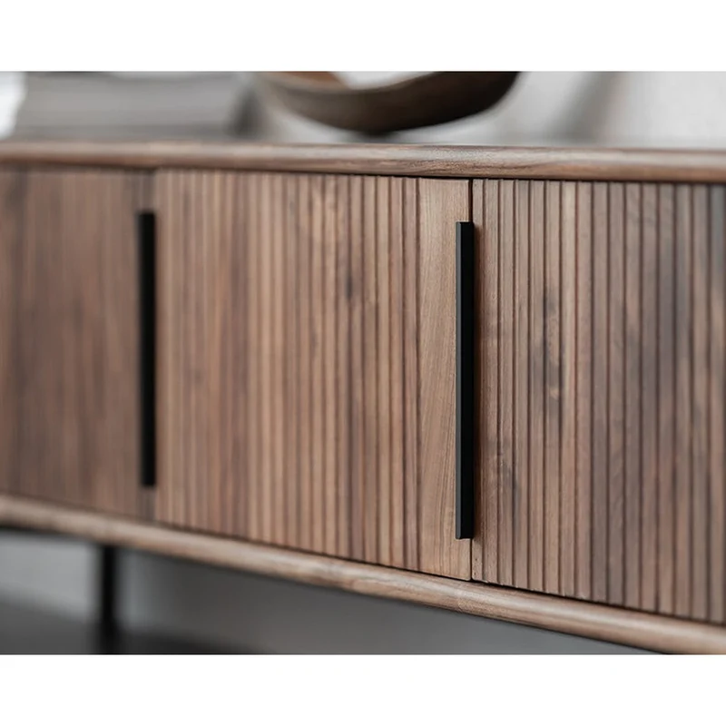 Modern Waveform Panel Black Walnut Wood TV Stand
