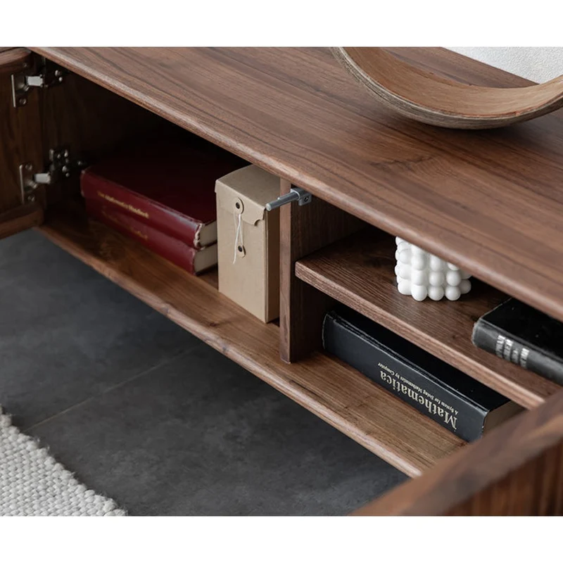 Modern Waveform Panel Black Walnut Wood TV Stand