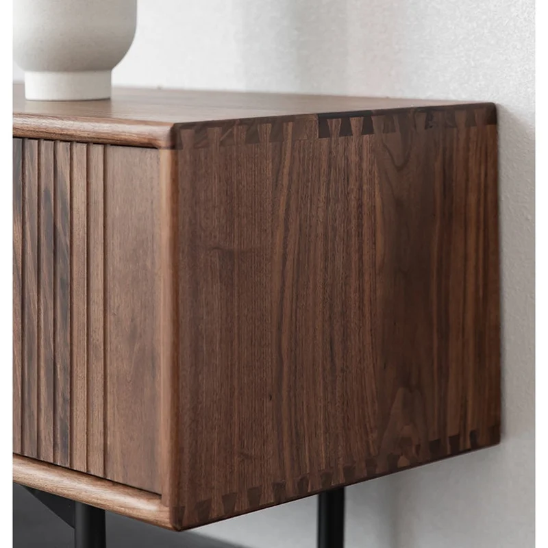 Modern Waveform Panel Black Walnut Wood TV Stand
