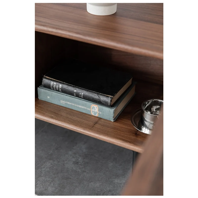 Modern Waveform Panel Black Walnut Wood TV Stand
