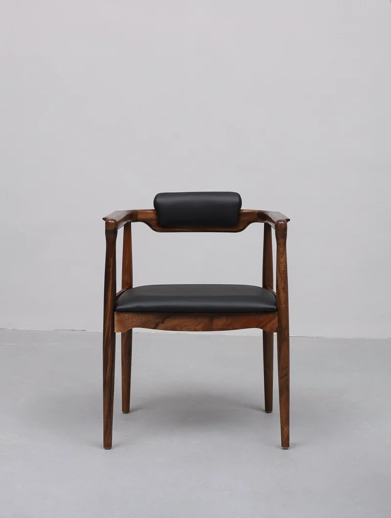 Illuminate Black Leather Padded Walnut Wood Chair