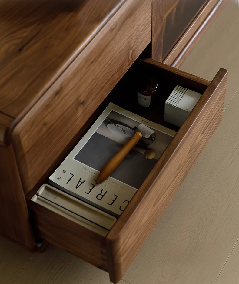 Elegant Walnut Modern TV Stand with Glass Storage Cabinet