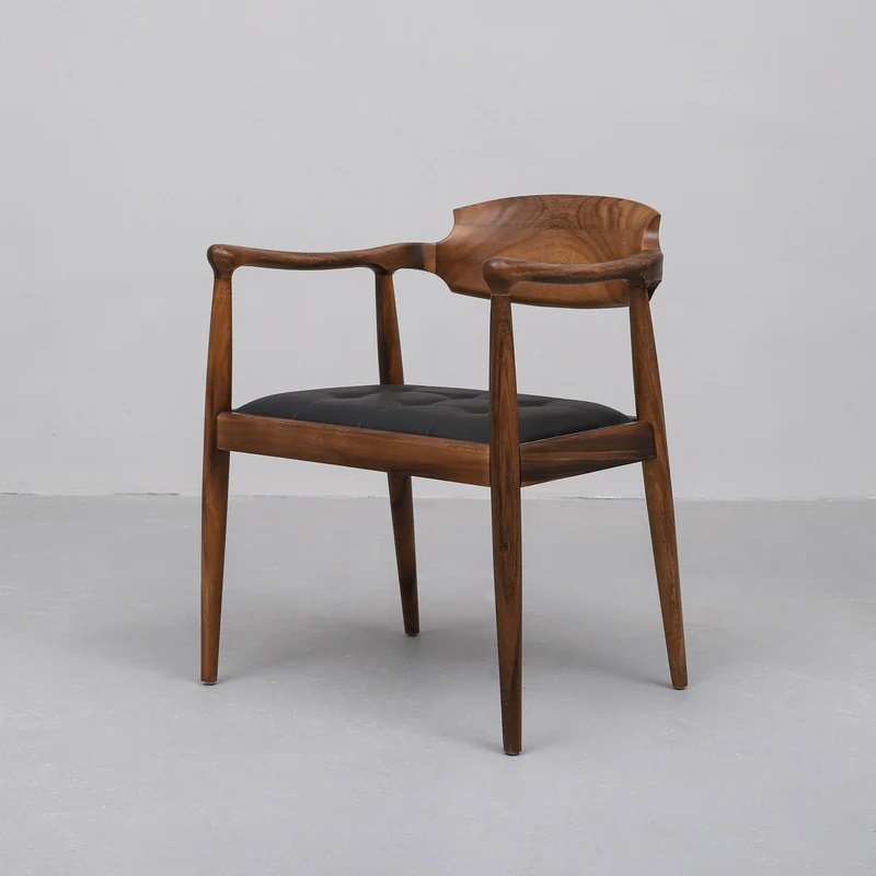 Scandinavian Solid Wood Armchair with Leather