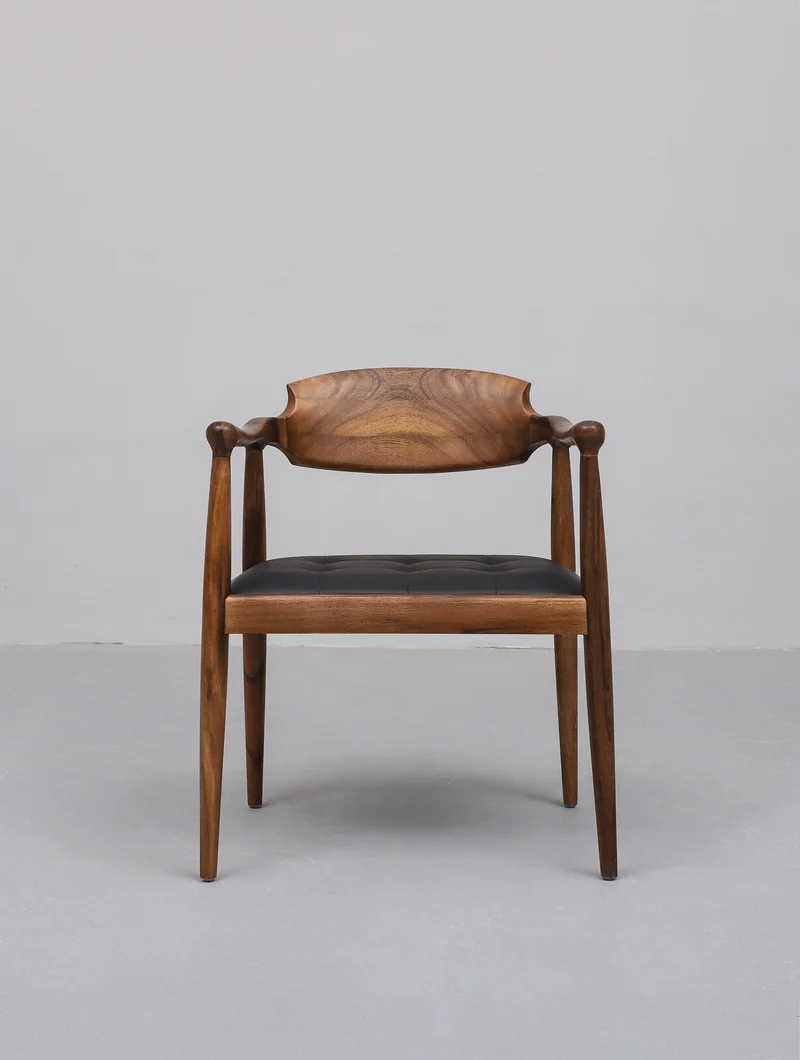 Scandinavian Solid Wood Armchair with Leather