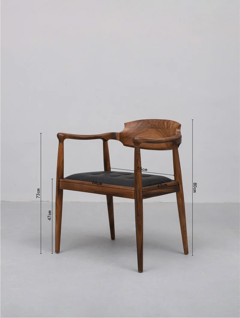 Scandinavian Solid Wood Armchair with Leather