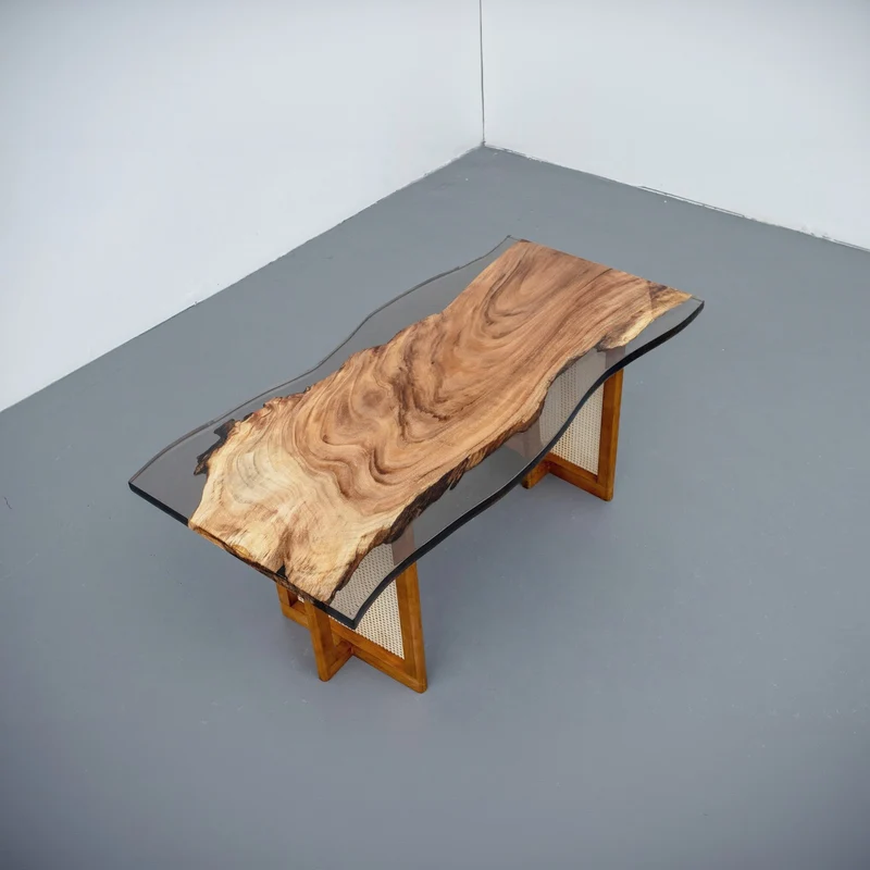 One Piece Single Walnut Wood Epoxy Resin Table