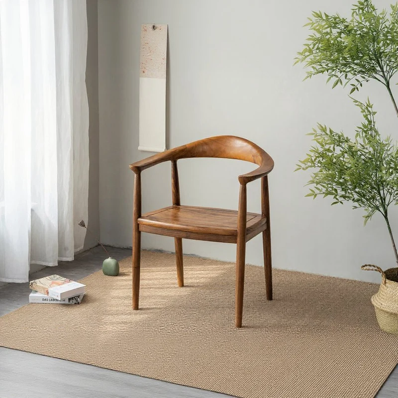 Modern Solid Wood Low Back Arm Dining Chair