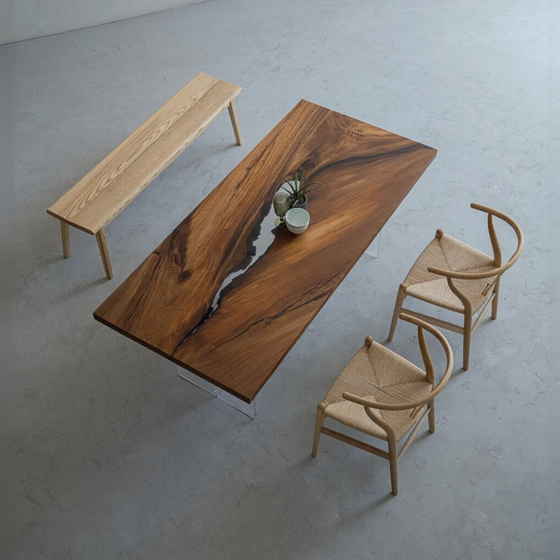 Haven Full Walnut Wood Brown Epoxy Resin Table