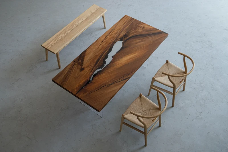 Haven Full Walnut Wood Brown Epoxy Resin Table